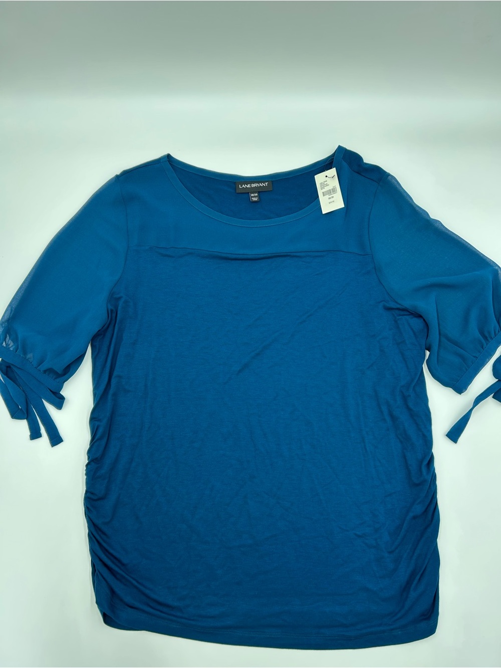 Lane Bryant Teal Short Sheer Sleeve Tie Accent Top 18/20 NWT